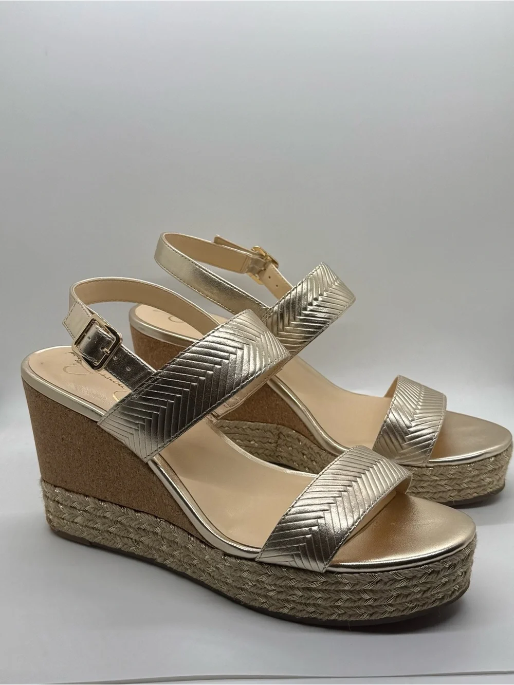 Sz 9 Gold Espadrille Wedge Sandals - Women's Metallic Platform Heels